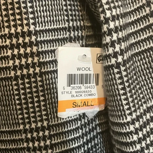 INC Glen Plaid Pea Coat Black White Embellished Small Rose Embroidery - Picture 8 of 12